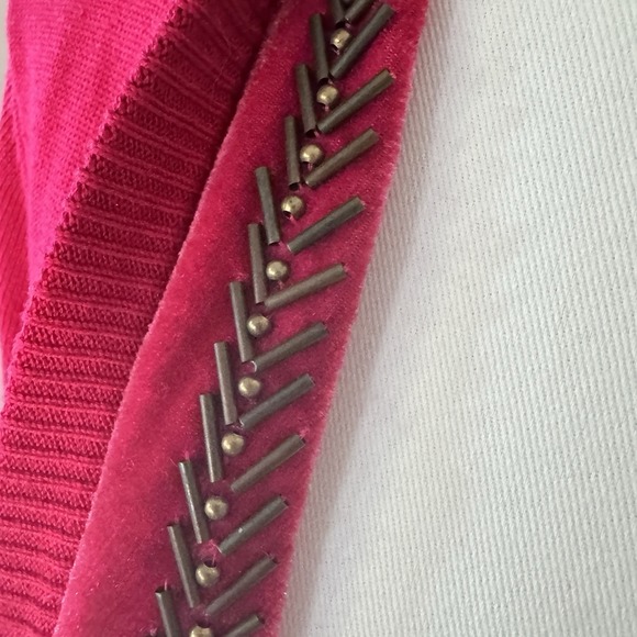NWT $99 Coldwater Creek Red Silk Beaded Velvet Cardigan Sweater Sz S Holiday - Picture 2 of 9